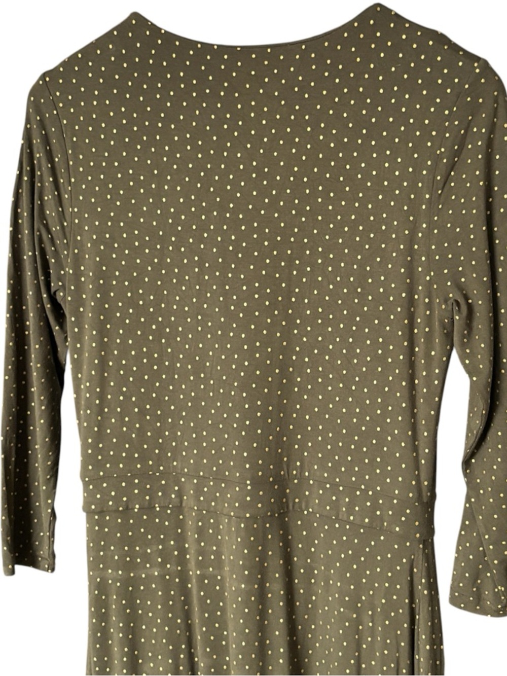 Boden Olive & Gold Polka Dot Jersey Midi Dress Pockets US 8R⁠ - Picture 6 of 8